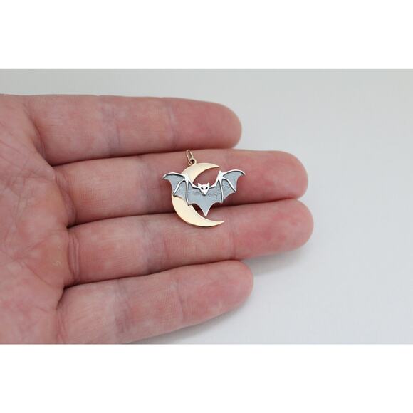 Sterling Silver Layered Bat with Bronze Crescent Moon Charm - Picture 1 of 4